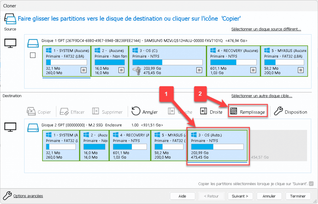 Agrandir la dernière partition