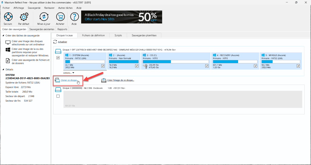 Cliquer sur "Cloner ce disque"