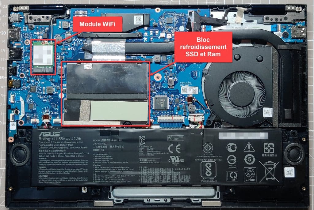 Les composants wifi et bloc de refroidissement