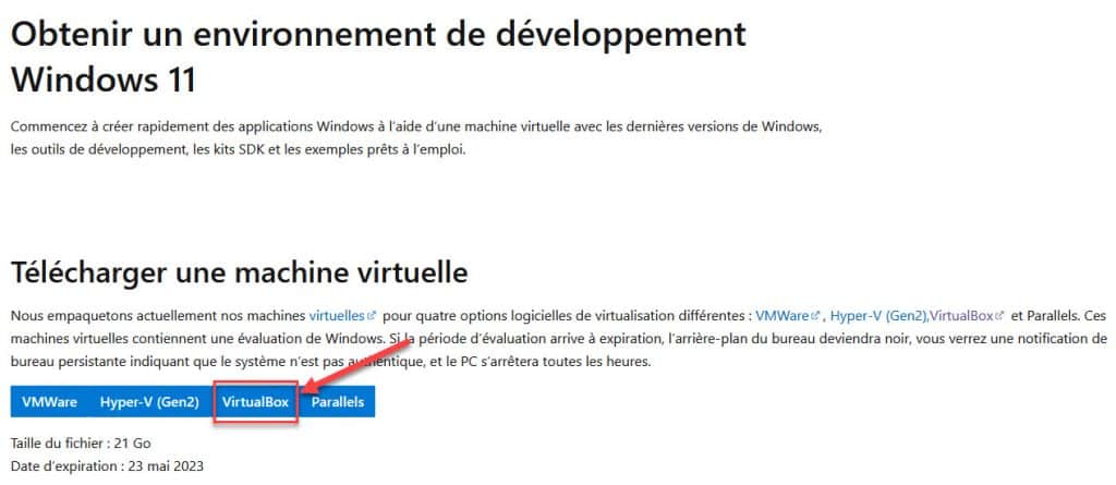 Lien de téléchargement VM Windows 11 de type OVA