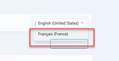 Sélectionnez la langue "Français (France)"