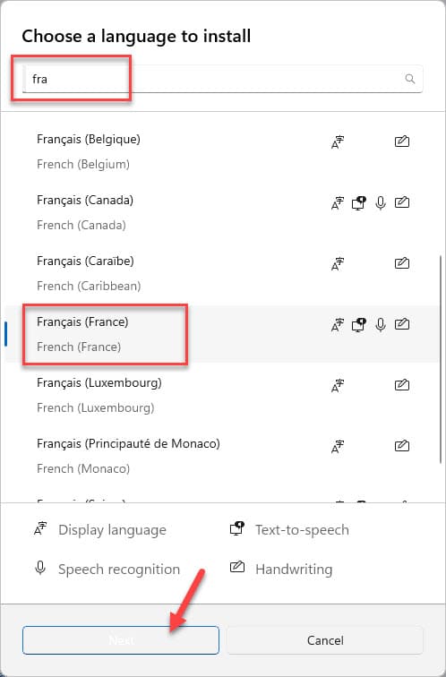 Sélectionnez "Français (France)" puis faites "Next"
